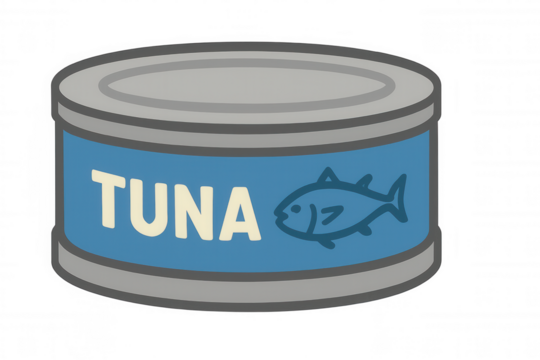 Tuna fish can illustration displaying preserved seafood for easy ingredient use, transparent background - Powered by Adobe