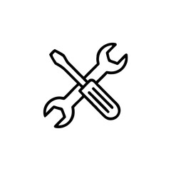 Spanner and Screwdriver icon in line style, Repair symbol isolated on white background, Tools icon, service and repair business concept