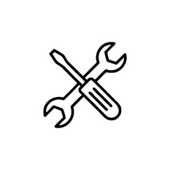 Spanner and Screwdriver icon in line style, Repair symbol isolated on white background, Tools icon, service and repair business concept