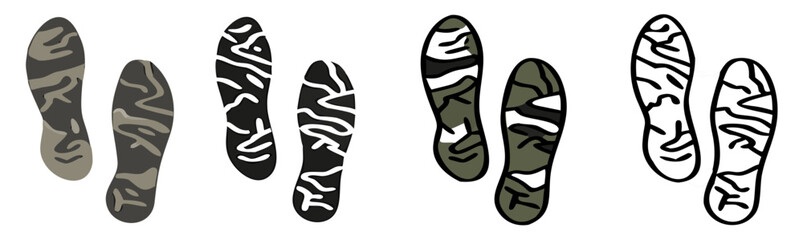 footprints icon set with army pattern. shoes sole, Vector Illustration