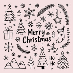 Hand drawn Christmas doodles vector illustration on a pastel background