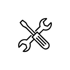 Spanner and Screwdriver icon in line style, Repair symbol isolated on white background, Tools icon, service and repair business concept