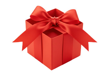 Red gift box with ribbon isolated PNG, present for Christmas, birthday, or other special occasions on transparent background