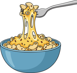 Macaroni Cheese Bowl Vector Illustration, Cheesy Pasta Cartoon Isolated