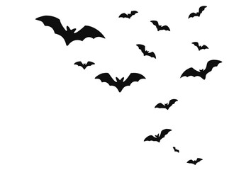 Horror black bats group isolated on white background. flying bats Halloween. vector illustration