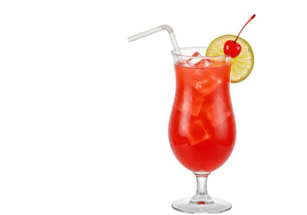 Refreshing hurricane cocktail PNG isolated, red tropical drink with lime and cherry on transparent background