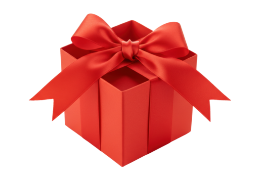 Red gift box with ribbon isolated PNG, present for Christmas, birthday, or other special occasions on transparent background