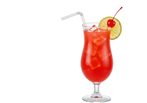 Refreshing hurricane cocktail PNG isolated, red tropical drink with lime and cherry on transparent background