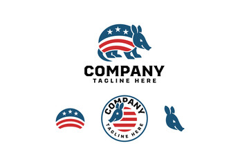 armadillo with stars and stripes red blue mascot modern logo design set for patriotic, american, texas, politic, government, ministry, demonstrators. vector illustration