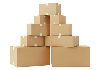 Isolated stack of corrugated cardboard boxes stacked in pyramid shape, shipping and moving