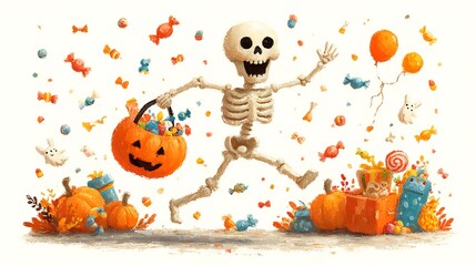halloween party decoration with skull on white background 