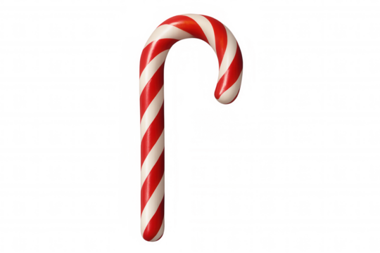 Candy cane with red and white stripes creating a curve ideal for christmas, holiday, and sweet treat concepts, featuring a transparent background
