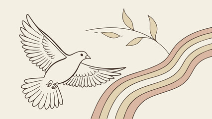 Dove with olive branch and rainbow illustration a symbol of peace, hope, and new beginnings, perfect for posters, cards, and designs that promote harmony and positivity
