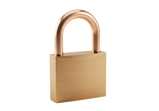 Golden padlock PNG isolated on transparent background, security and protection concept for graphic design and web projects