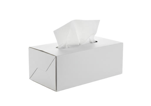 Tissue box PNG isolated on transparent background, facial tissues in a container for hygiene and personal care use