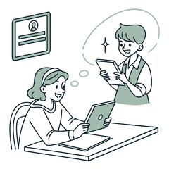 Vector art of girl imagines friend on video call