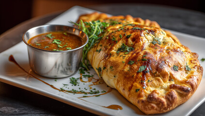 National Calzone Day representing an abstract dish