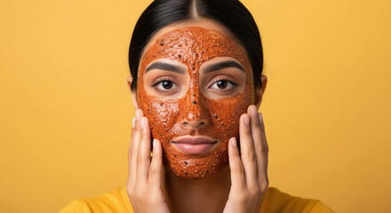 Young Woman Applying Natural Exfoliating Face Mask Skincare