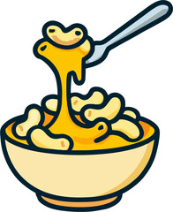 Macaroni Cheese Bowl Vector Illustration, Cheesy Pasta with Fork