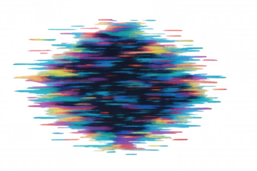 Abstract digital glitch effect creating colorful pixel noise and data distortion with vibrant texture, transparent background