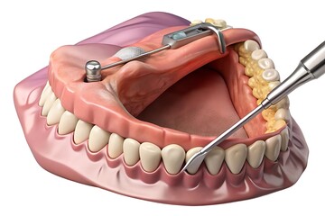 Extraction and Implantation, complex immediate surgery. Medically accurate 3D illustration of dental treatment