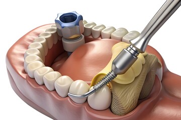 Extraction and Implantation, complex immediate surgery. Medically accurate 3D illustration of dental treatment