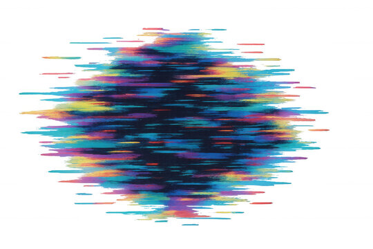 Abstract digital glitch effect creating colorful pixel noise and data distortion with vibrant texture, transparent background