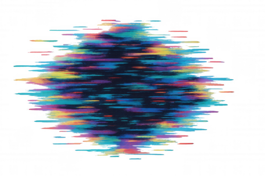 Abstract digital glitch effect creating colorful pixel noise and data distortion with vibrant texture, transparent background