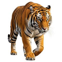 Fototapeta premium Majestic tiger stalks forward powerful big cat with striped fur and intense gaze