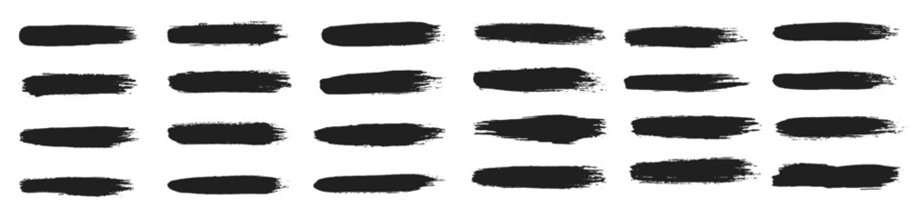 Big collection of hand drawncalligraphy brush strokes black paint texture set vector illustration.