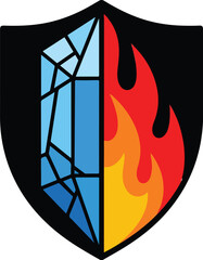 Fire and ice emblem contrasting elements on a shield vector illustration