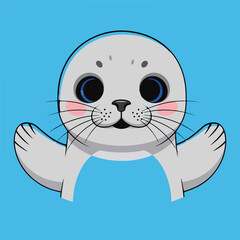 Cute cartoon seal character vector illustration isolated on blue background