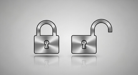 Illustration of an open and closed padlock, symbolizing security, privacy, and access control in a digital or physical context