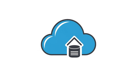 Blue cloud icon with a database symbol inside, , representing cloud storage and data management services