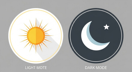 Illustration showcasing light and dark mode options for user interface design, featuring a sun and moon icon against a neutral background, emphasizing contrast and simplicity