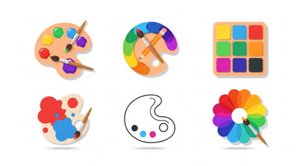 Collection of colorful artist palettes and paintbrushes, representing creativity, art supplies, and artistic expression