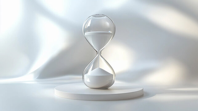 Minimalist white hourglass on a simple platform Generative AI