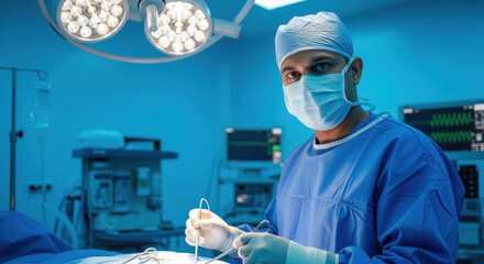 Dedicated surgeon holding surgical tools in a sterile operating room