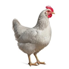 Fototapeta premium Close up studio shot of a live white hen standing isolated on a