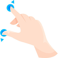 Human Hand Gesturing With Two Fingers Pinching Motion Showing Digital Interaction With Blue Circular Icons And Arrows Against White Transparent Background