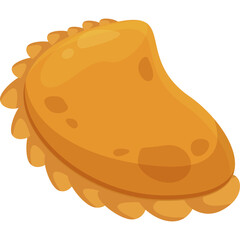 Golden Brown Empanada Pastry with Fluted Edges and a Transparent Background, Simple Food Icon Illustration