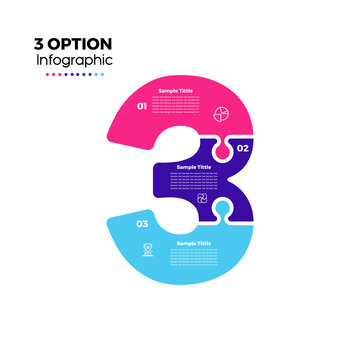 Infographic puzzle number 3 option business information template. Easy to edit for web, posters, annuals, business communications.