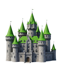Enchanting fairytale castle with vibrant green turrets, perfect for fantasy illustrations or magical storybooks bringing childhood dreams and imaginative adventures alive