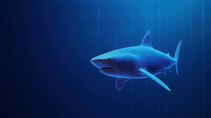 Fototapeta premium Digital representation of shark wireframe design, showcasing minimalist aesthetic with blue gradient background. image conveys sense of technology
