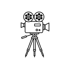 Obraz premium Vintage Film Camera Icon PNG | Movie Recorder Vector | Classic Cinema Equipment Outline Illustration