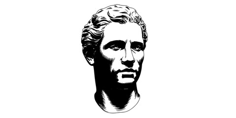 a classical male sculpture bust with detailed shading, ideal for art prints, design projects, and logos.