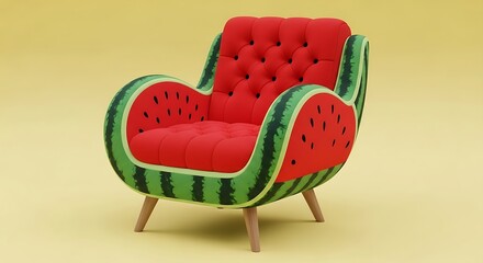 Creative Watermelon Inspired Upholstered Armchair with Button Tufting for Modern Interior