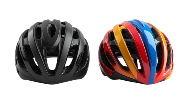 3D sports cycling headgear pair with safety protection features isolated on transparent background