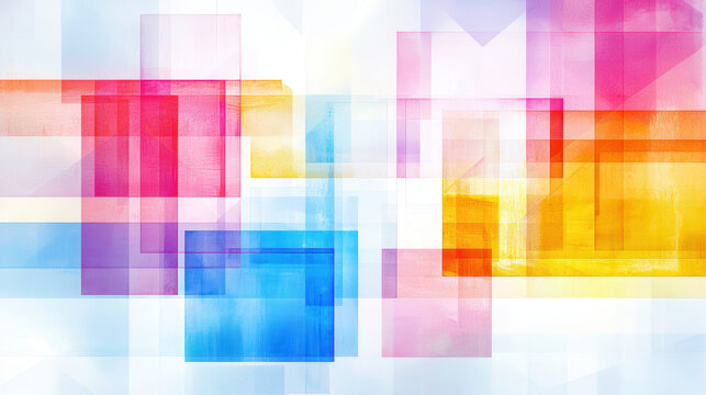 Colorful abstract geometric shapes in vibrant hues of pink, blue, yellow, and orange create lively and modern design