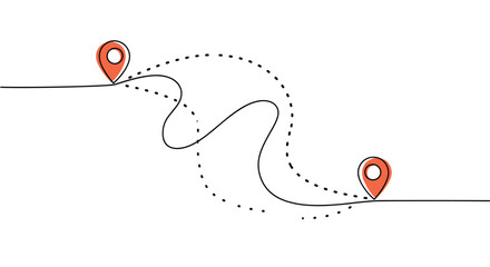 Visualizing the journey between two distinct locations with an illustrative winding path and pin markers